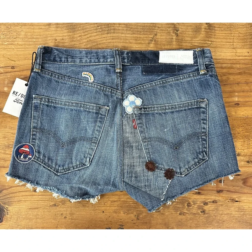 RE/DONE Levi's x Ford Jean Shorts 26 Patches Indigo Reconstructed Retail‎ $350